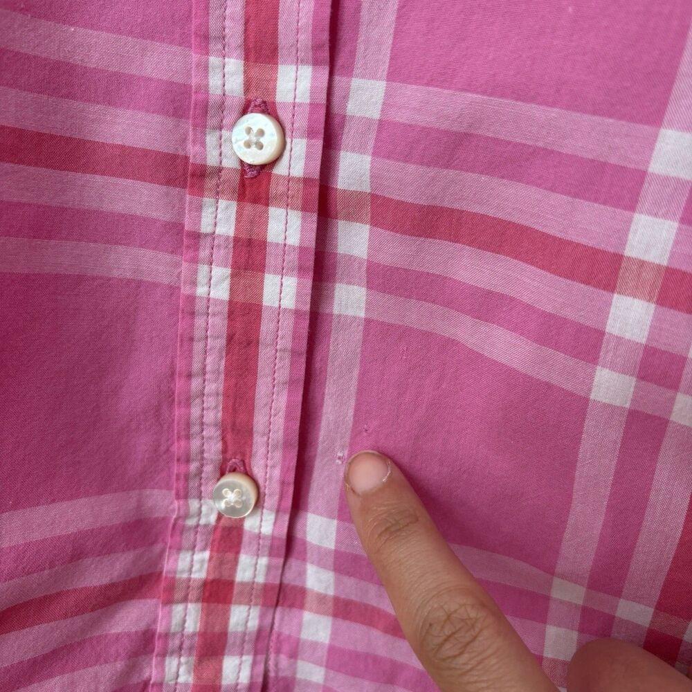 J McLaughlin Women Plaid Pink Button Up Shirt sz 10 Preppy Barbie Classic FLAW - Picture 7 of 7